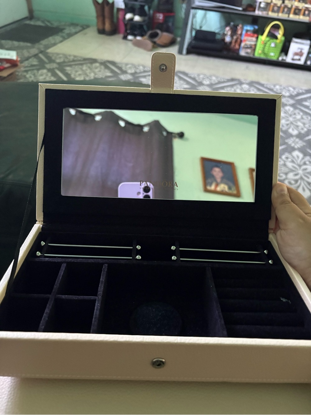 Pandora Cream Jewelry Box with Black Velvet Interior